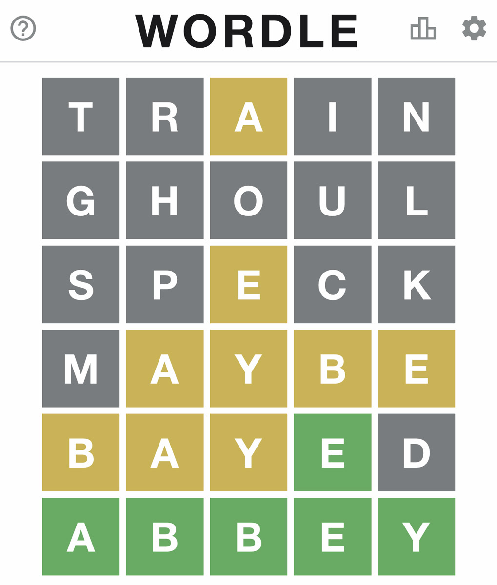 Screenshot of Wordle game engine